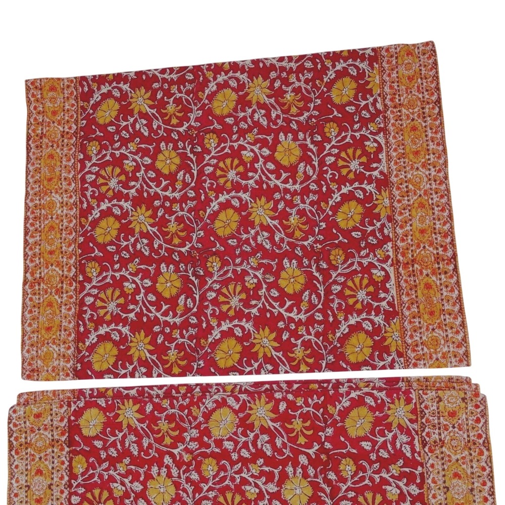 Pottery Barn Scarlett Red Floral Cotton Placemats Set of 6 Block Print 14x20 B